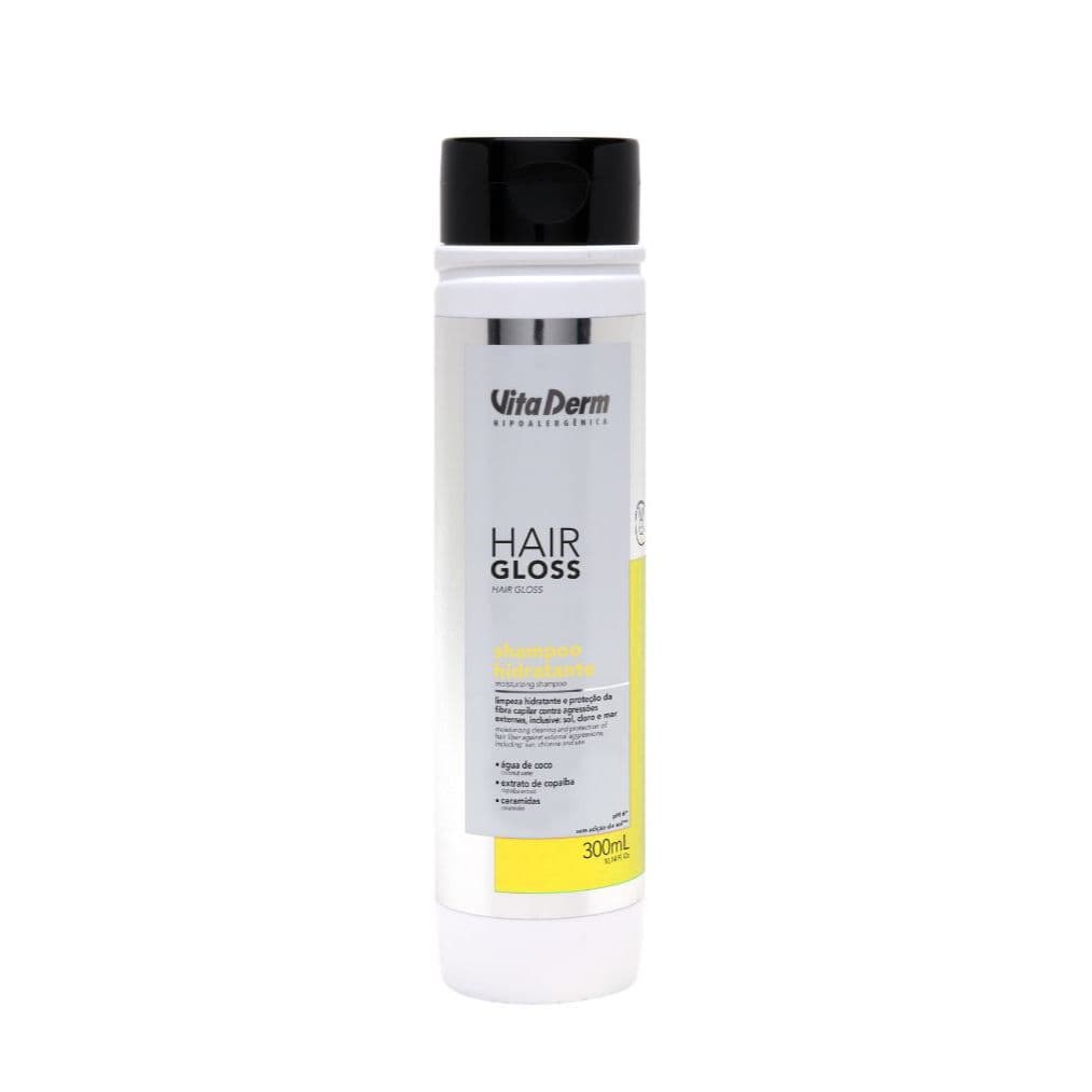 Shampoo Hidratante Hair Gloss Vita Derm 300ml | Limpeza Suave, Brilho Intenso, Anti Frizz e Hidratação