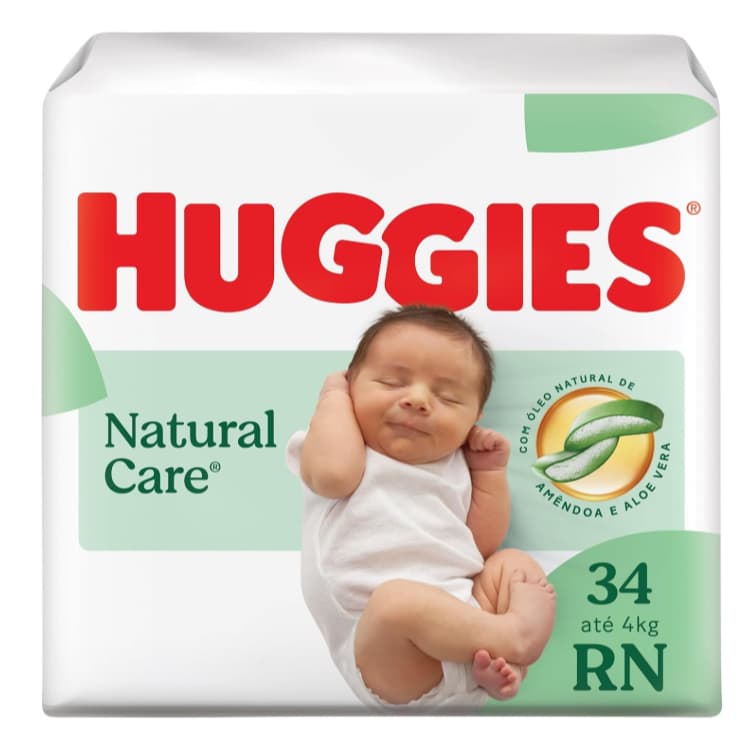 Fralda Huggies Premium Natural Care RN 34 Unidades Com Fibras Naturais Cuidado para Recém-Nascido
