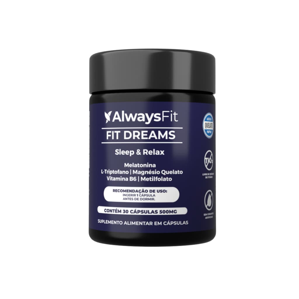 FitDreams® AlwaysFit  | Melatonina + Magnésio + L-Triptofano + Vitaminas B6 e B9 (Metilfolato) | 30 Cápsulas