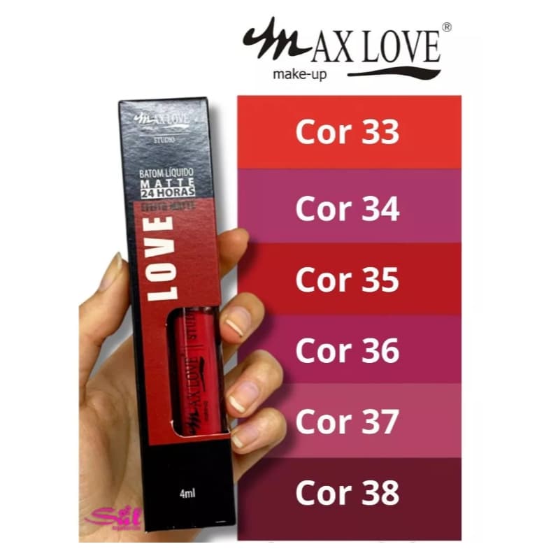 Batom Líquido Matte 24 Horas Max Love Cores 33 a 38 Não Transfere Original 4ml