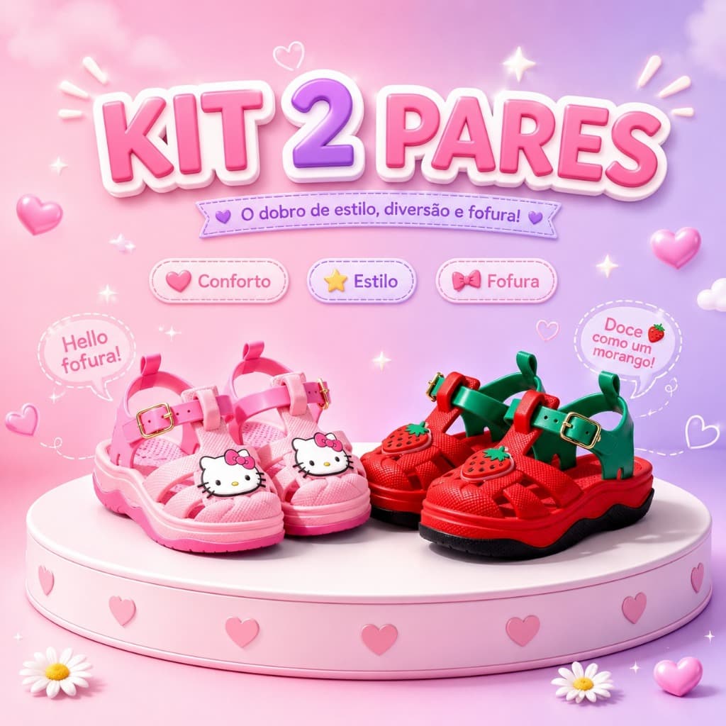 Kit 2 Pares Sandália Menina Papete Confortável Para Caminhada