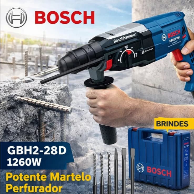 Furadeira de Impacto Rotativa Bosch GBH 2-28D Original Profissional Furadeira Parafusadeira 1660W