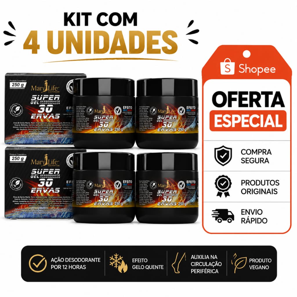 🌿 KIT com 4 UNIDADES - 250g Gel 30 Ervas | Alívio Imediato e Relaxamento Profundo!