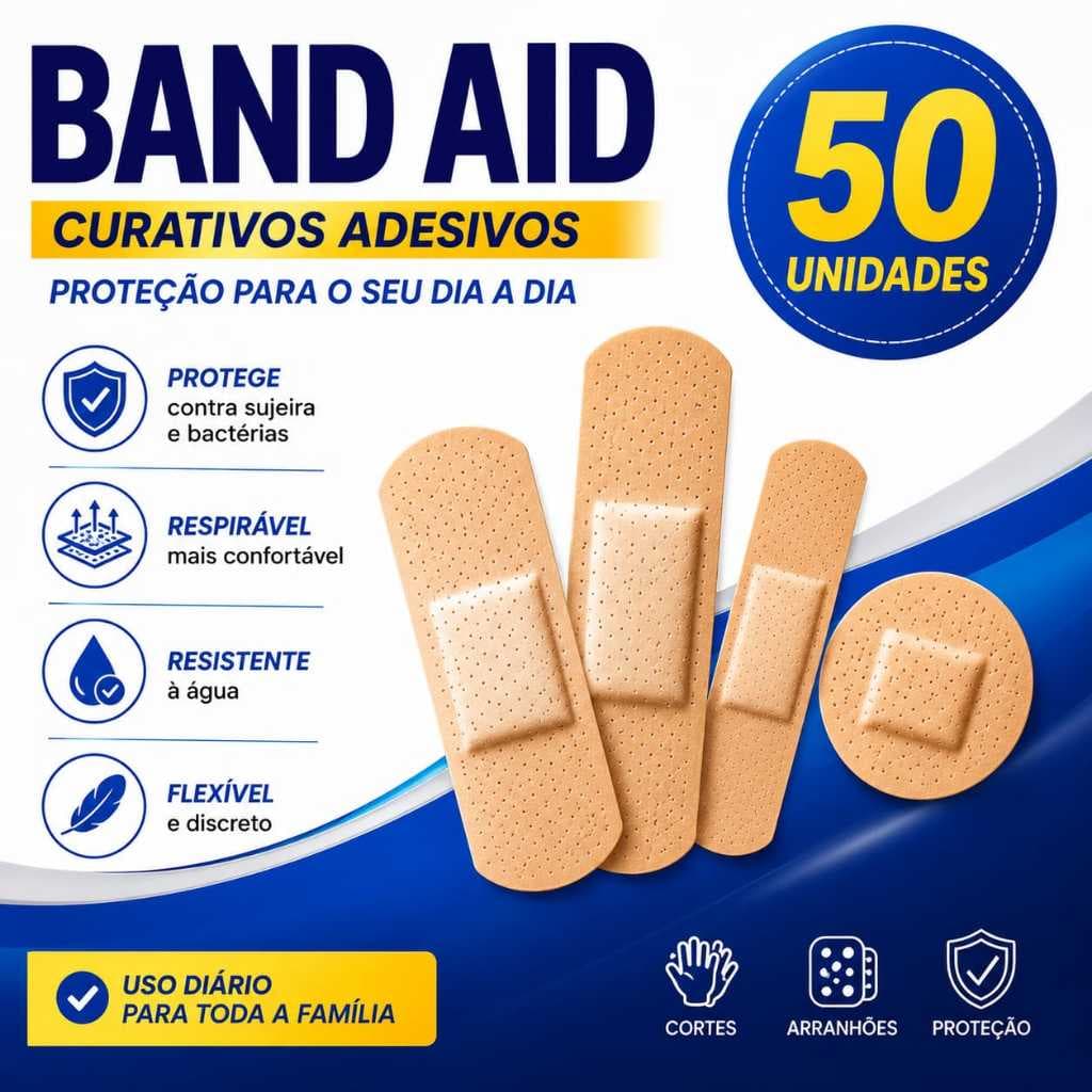 Kit 50 Band Aid Curativo Adesivo Primeiros Socorros Uso Diário