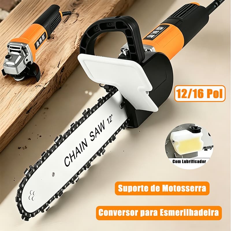 Adaptador Motosserra Para Esmerilhadeira 12" 16" Serra Eletrica Corrente Lubrificador Automatico