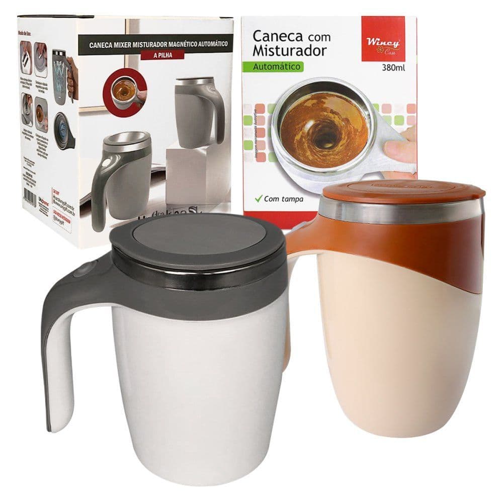 Caneca misturadora elétrica magnética automática café chocolate whey protein shake utiliza 2 pilhas