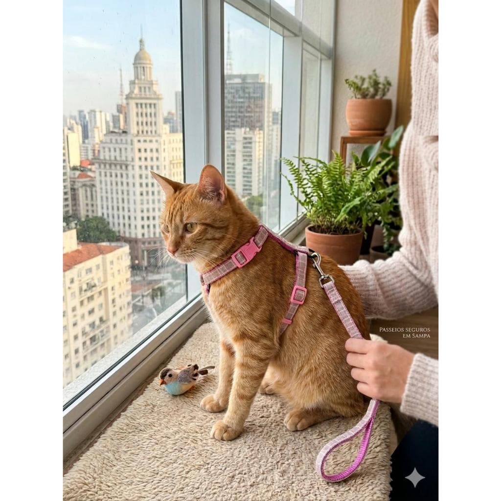 Coleira Peitoral Para Gatos Coleira Com Guia Ajustável