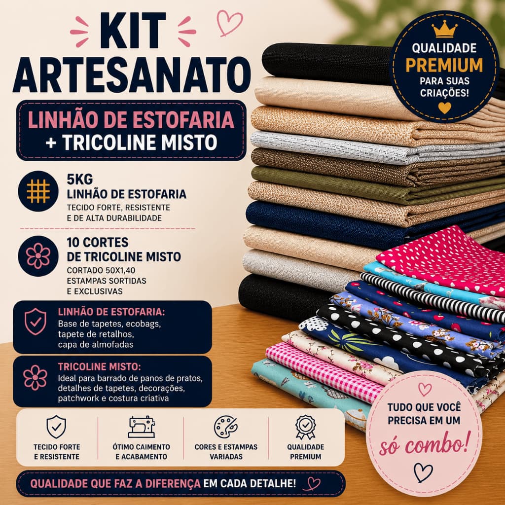 Kit Artesanato 5kg Linhão estofaria +10 Cortes Tricoline Misto|Costura Criativa Artesanato Patchwork