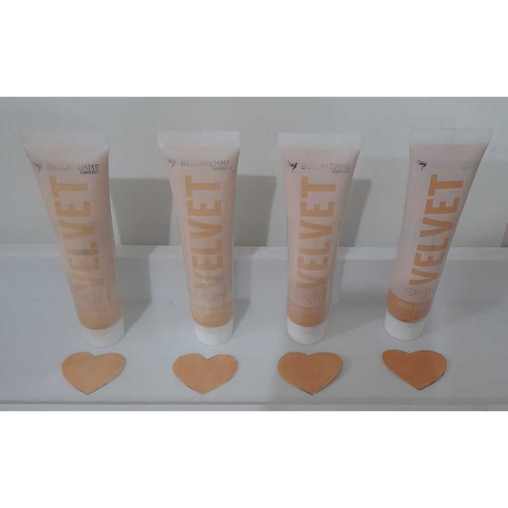 Base facial liquida BELLAFEMME VELVET SKIN com 30ml cobertura perfeita alta definição val: 03/2029