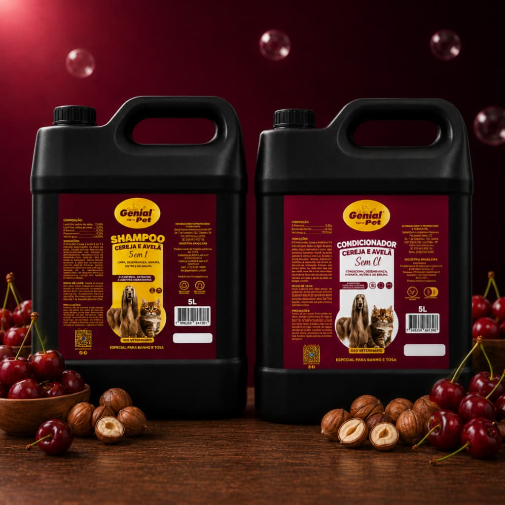 Shampoo ou Condicionador D-Pantenol Pet Shop para Cachorro e Gato Cereja e Avelã 5L Genial Pets