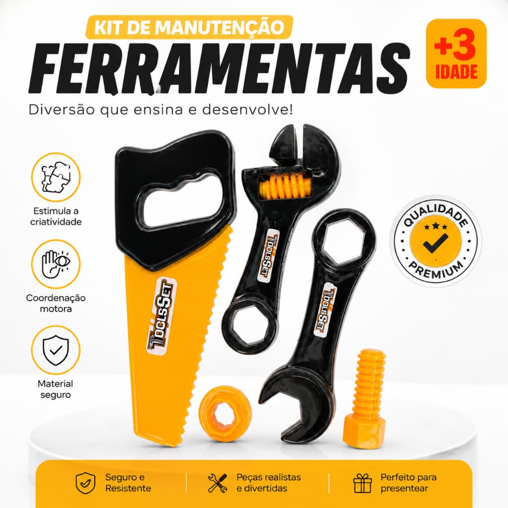 KIT FERRAMENTAS INFANTIL COMPLETO CONSTRUÇÃO MARCENEIRO MECÂNICO– DIVERSÃO E APRENDIZADO!