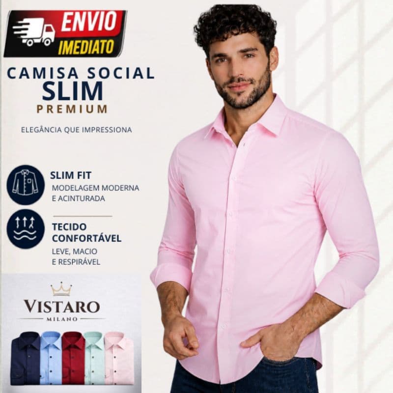Camisa Social Masculina Manga Longa Slim Fit Lisa Premium Elegante Casual Envio Imediato