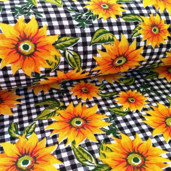 Tecido Tricoline 100% Algodão Girassol Preto ou Marrom 50x150cm Patchwork Costura Criativa