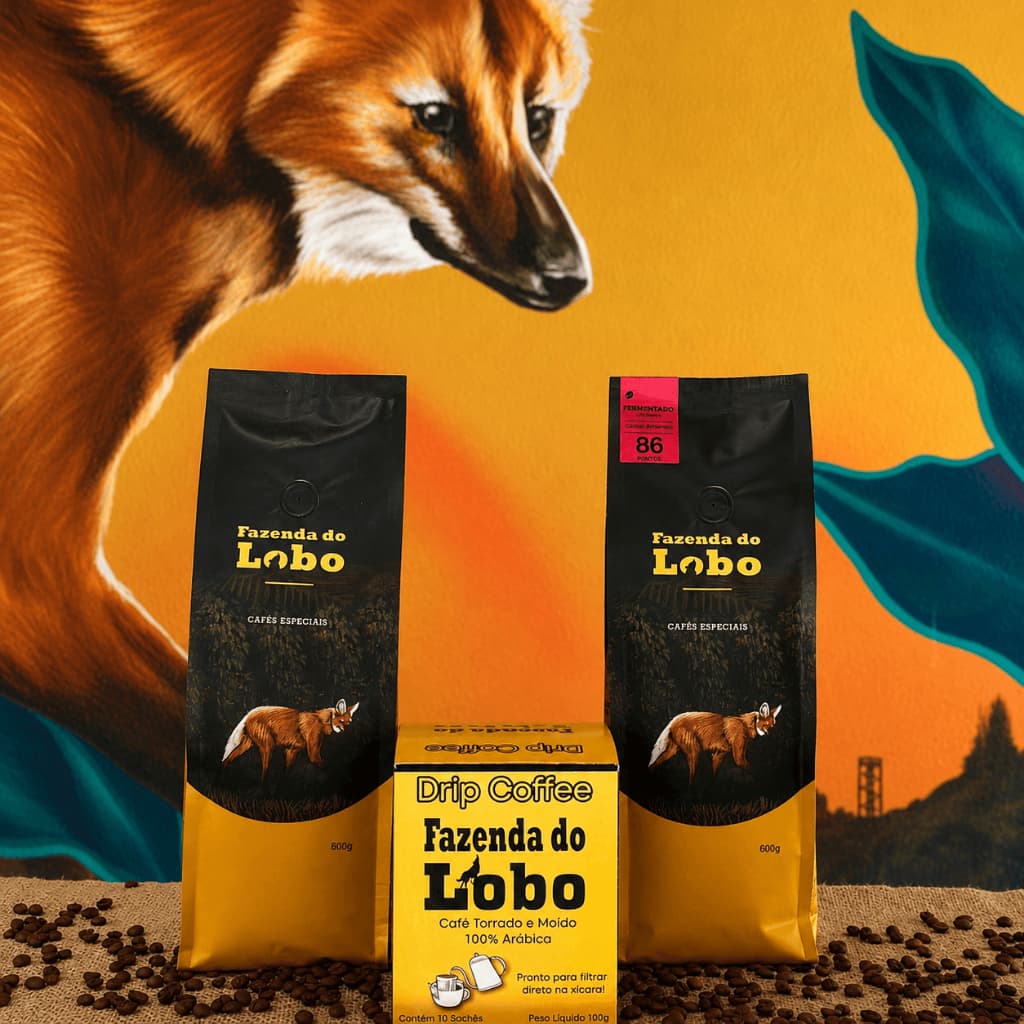 Kit Lobo em Grãos - Café Especial 500g 2un + Drip Coffee 100% Arábica Fazenda do Lobo