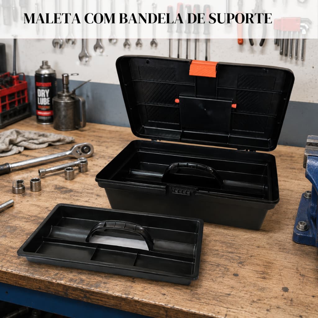 MALETA COM  BANDEJA PLÁSTICA REFORÇADA CAIXA ORGANIZADORA /FERRAMENTA/JARDINAGEM/PESCA