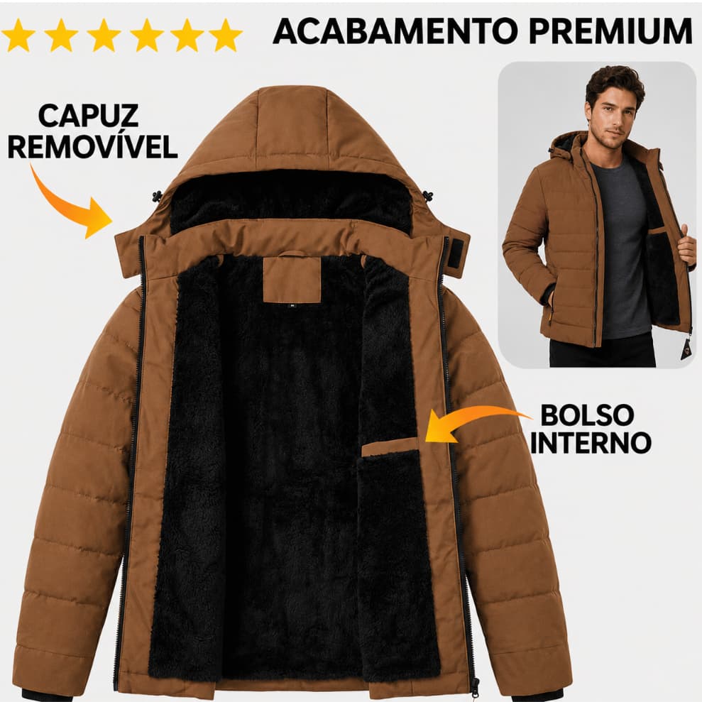 Jaqueta Masculina Térmica Bobojaco Premium Forrada Inverno Frio Extremo Com Capuz