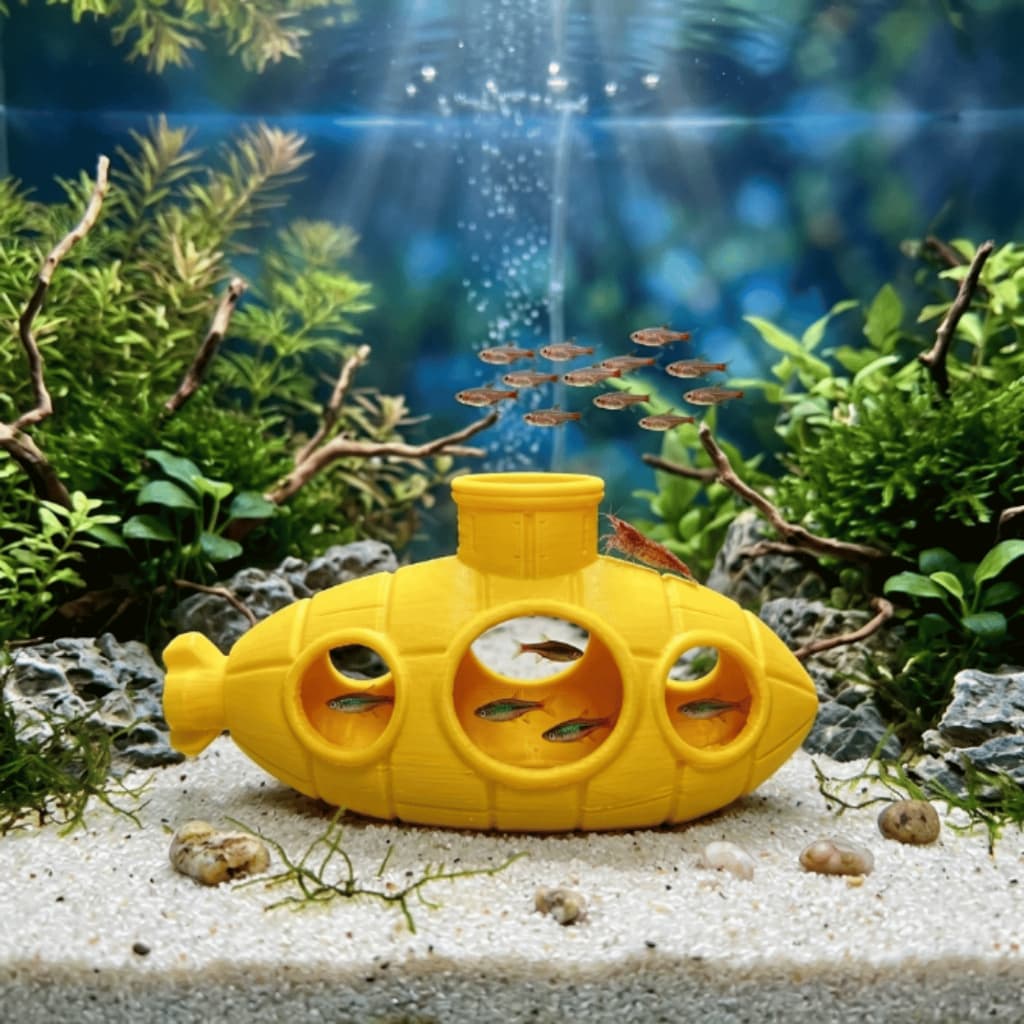 Submarino Amarelo Decoração, Casinha Flutuante Para Peixes Aquário Refúgio