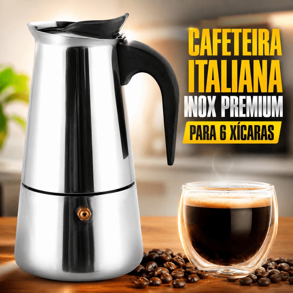 ☕🎁 Cafeteira Italiana Inox Premium Para 6 Xícaras Capacidade 300ml Preparo Rápido Café Tipo Expresso Moka Presente Pais