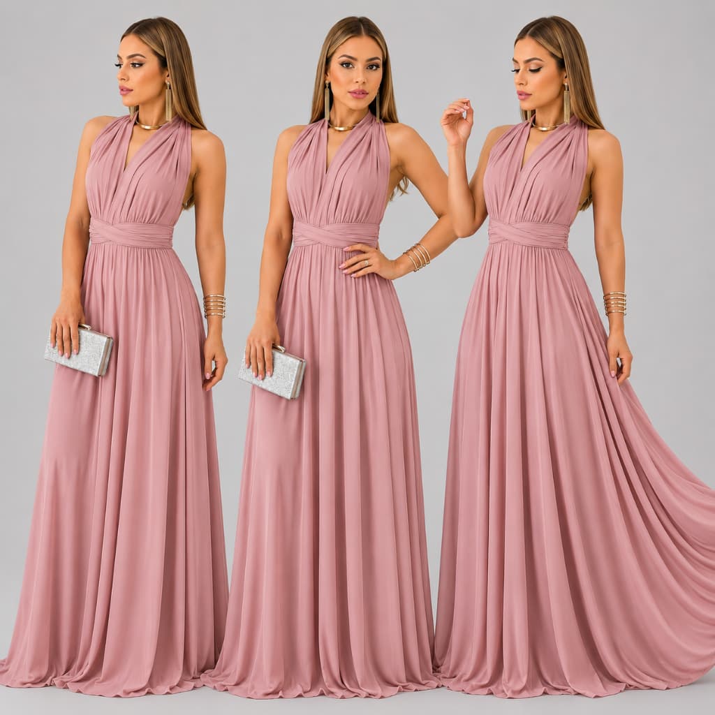 Iolanda Anair Vestido Longo  Feminino de Festa Feminino Multiformas de Usar Casamento Batizado Formatura