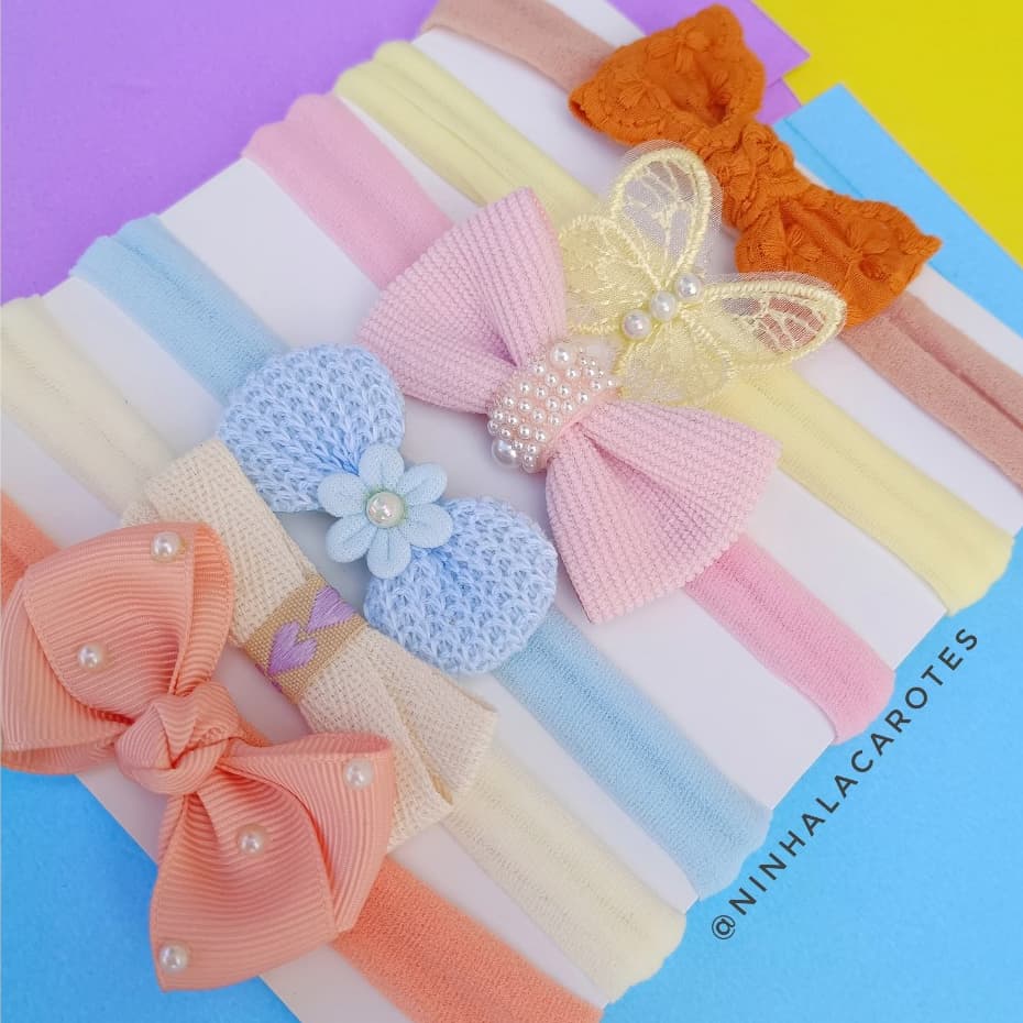 Kit Faixas de Cabelo Bebê Lacinhos de Bebê faixinhas Tiara Meia Maternidade Enxoval Faixinhas Bebê Recem Nascido