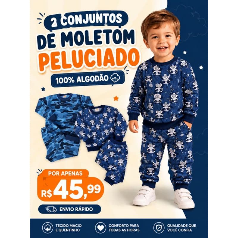 Kit 2 Conjuntos Moletom Menino Menina 100% Algodão