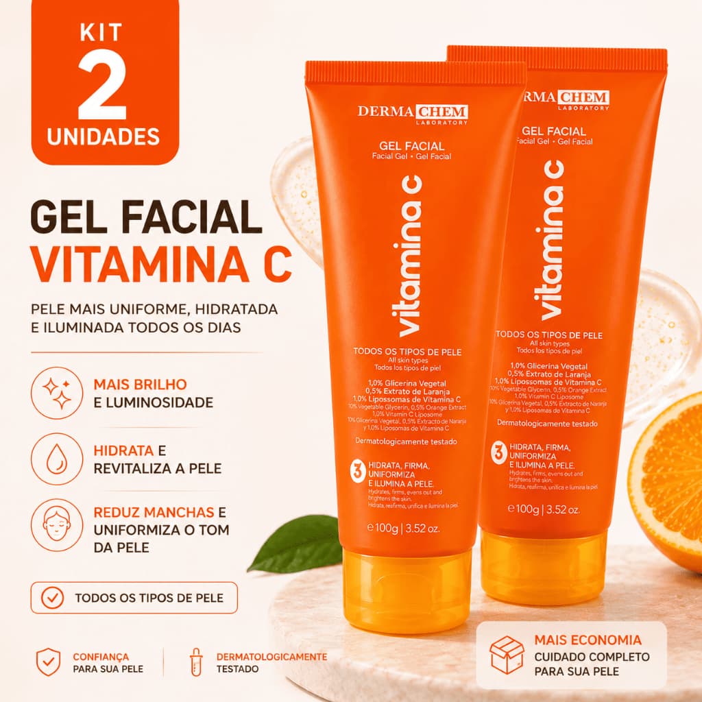 Kit 2 Gel Facial Vitamina C Dermachem Anti-idade 100g