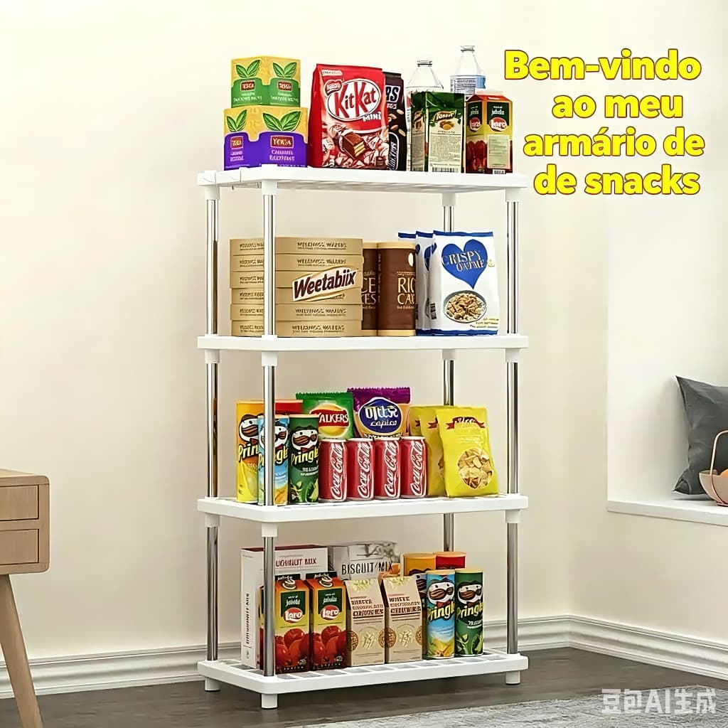Estante Organizadora 4 Níveis Multiuso Plástico Aço Inoxidável para Cozinha Quarto Escritório