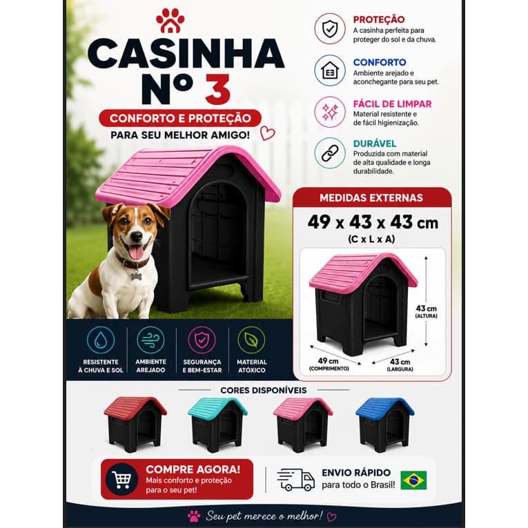 CASINHA NUMERO 3 PARA CACHORRO GATO  MEC PET - CASA PARA CÃES RESISTENTE BLACK