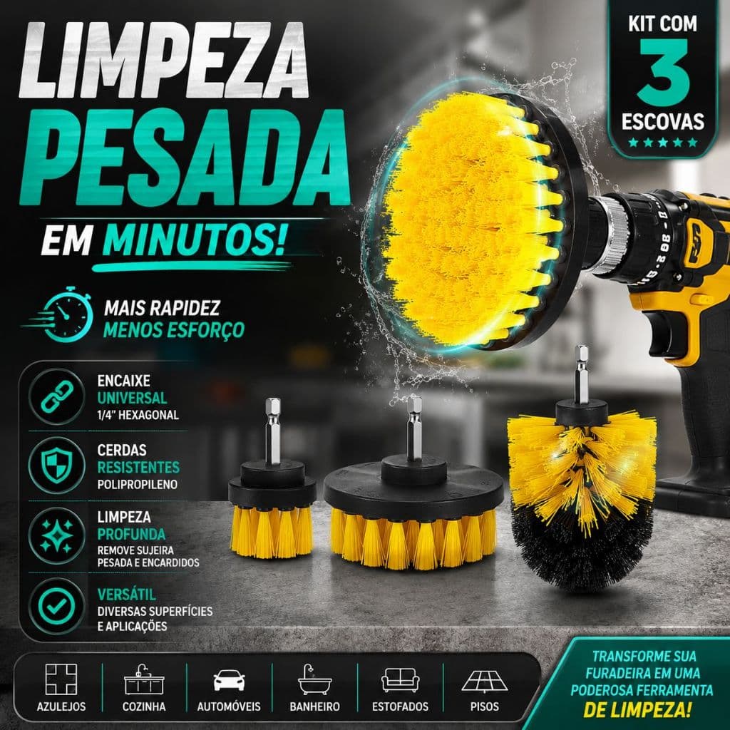 Kit 3 Escovas De Limpeza Para Parafusadeira Furadeira - CH
