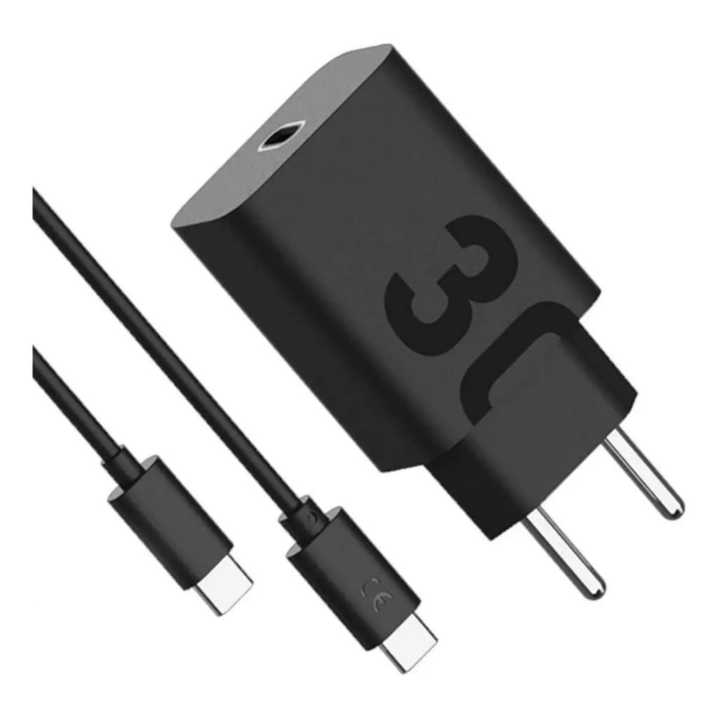Carregador  Original  Com Cabo Turbo 30W USB-C Tipo C Rápido Preto P/ Celular Universal
