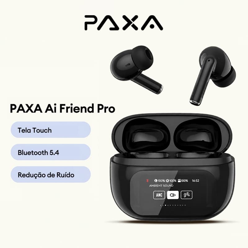 Fones de ouvido Bluetooth PAXA Ai Friend Pro Tela Touch LCD Bluetooth 5.4 Baixa Latência com Redução de Ruído