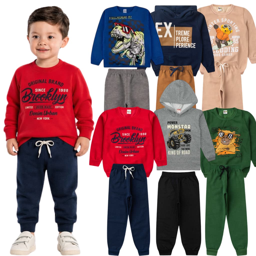 Kit 6 peças Roupa Infantil Masculina Inverno Conjunto Moletom Infantil Menino