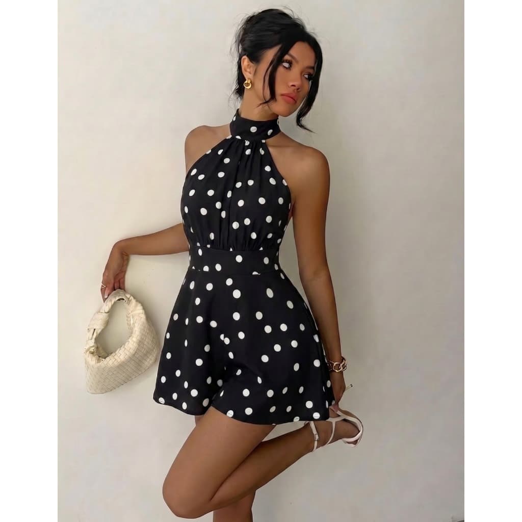 Vestido Feminino Curto Gola Alta Soltinho Poa Bolinha Elegante Verão