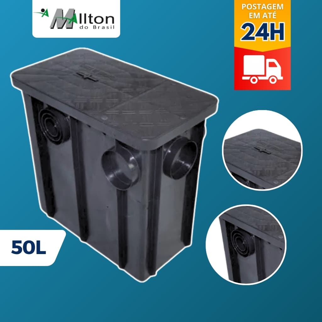 Caixa De Gordura Sifonada Grande 50L Mallton Coletora Com Cesto Suporta 2 Cozinhas