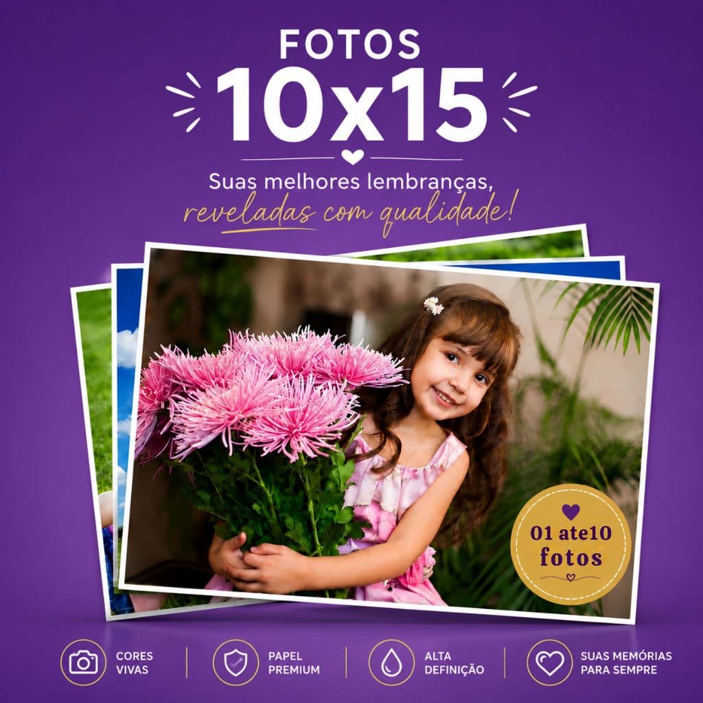Revelação de Fotos 10x15 | Kit Personalizado 10 a 100 Unidades | Recordações em Alta Qualidade