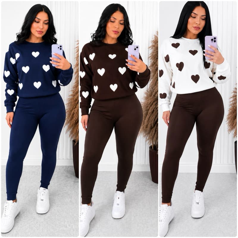 ❤️Conjunto  Feminino Corações Moletom Flanelado + Calça Legging Peluciada com Pezinho | Super Quentinho |Cós  altoo