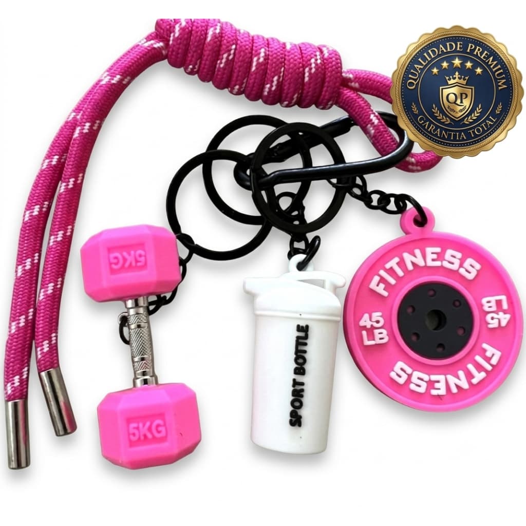 Chaveiro Academia Fitness Rosa Criativo Anilha Halter Garrafa Presente Fofo Chaves Bolsa Mochila