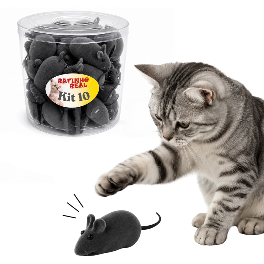 Kit 10 Unidades Ratinhos Rato de Brinquedo Para Gatos Ratinho com Apito Som faz Barlho