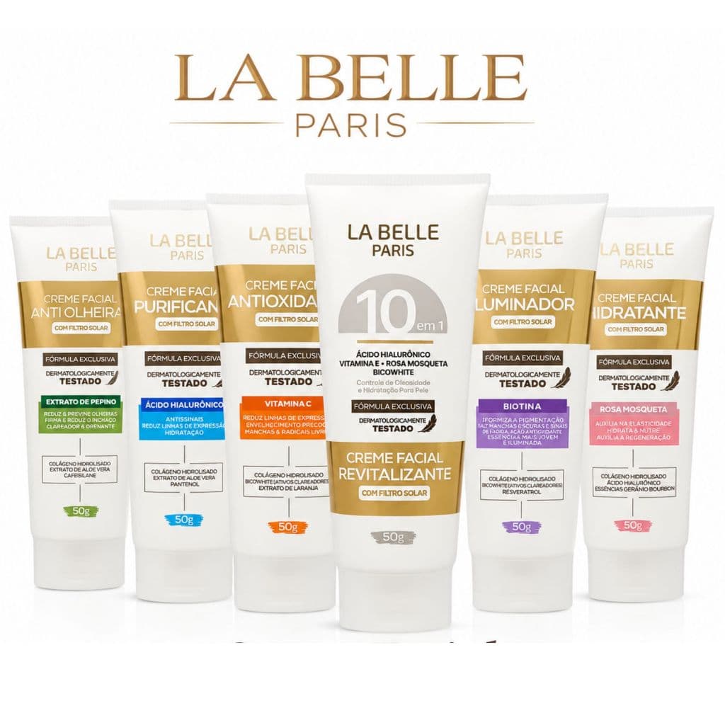 Creme Facial La Belle Paris 50g com Filtro Solar – Hidratante | Anti Olheiras | Iluminador | Purificante