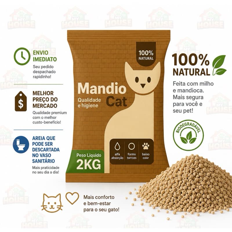 Mandiocat areia 100% natural feita com mandioca Areia sanitária para gatos a base de mandioca