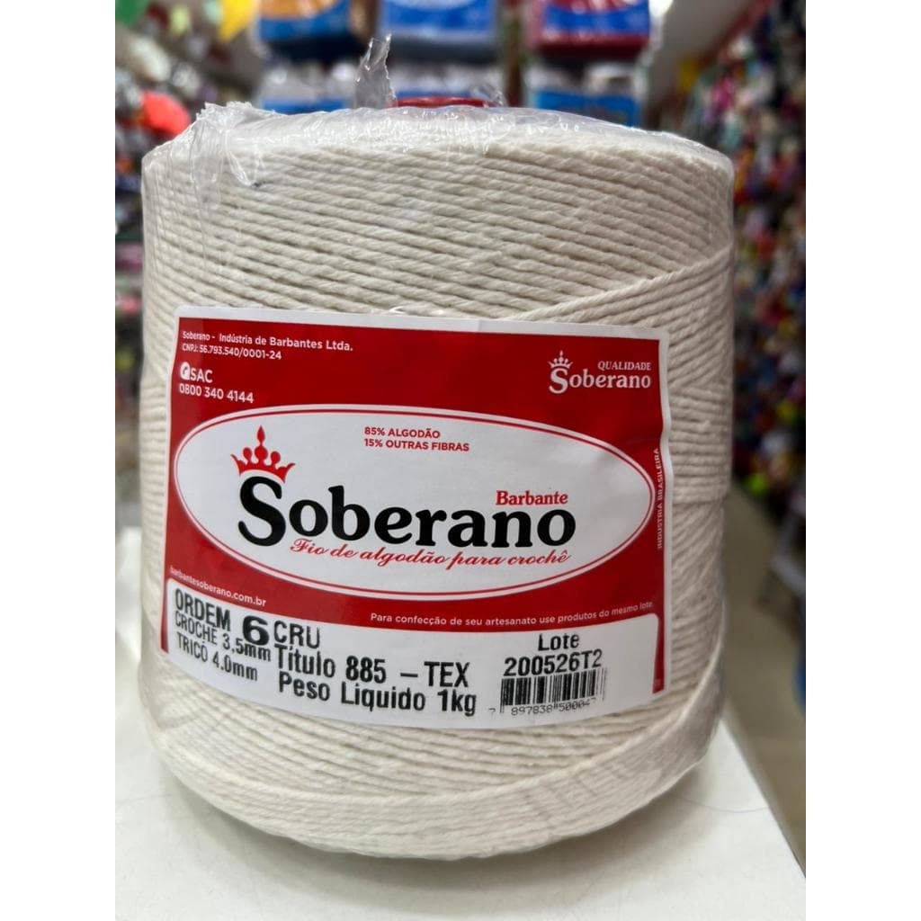 Barbante Soberano Cru 1kg - 85% Algodão Ideal para Crochê e Tapetes