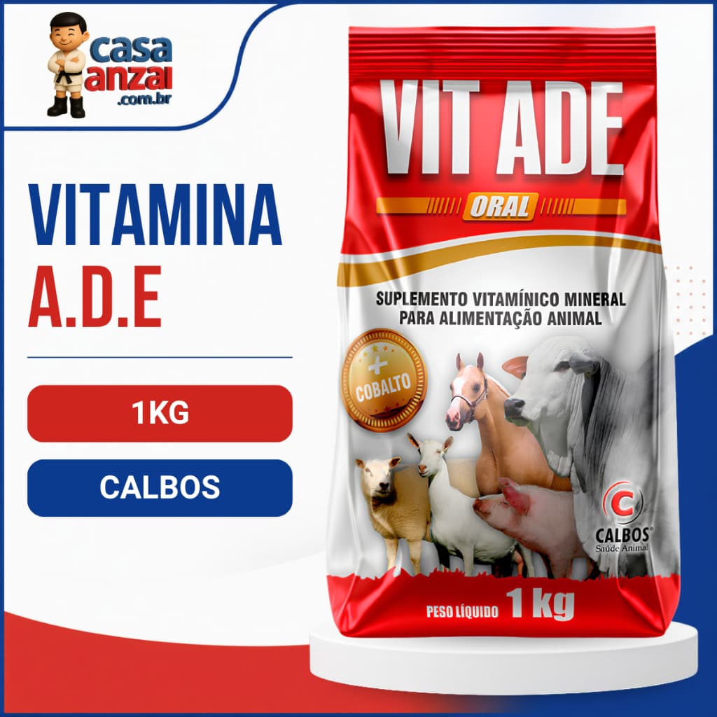Vitamina em Pó Vit ADE Calbos 1kg Suplemento Para Ração E Sal Mineral Gado Porco Ovelha