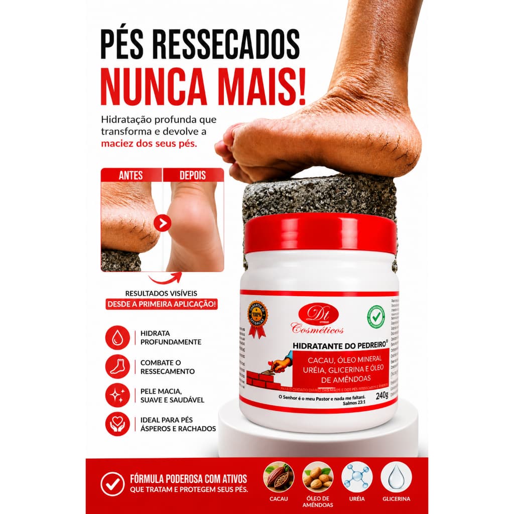 Creme Para Os  Pés e Mãos Ressecados Rachados E Danificados Hidratante De Ureia Hidratação Intensa