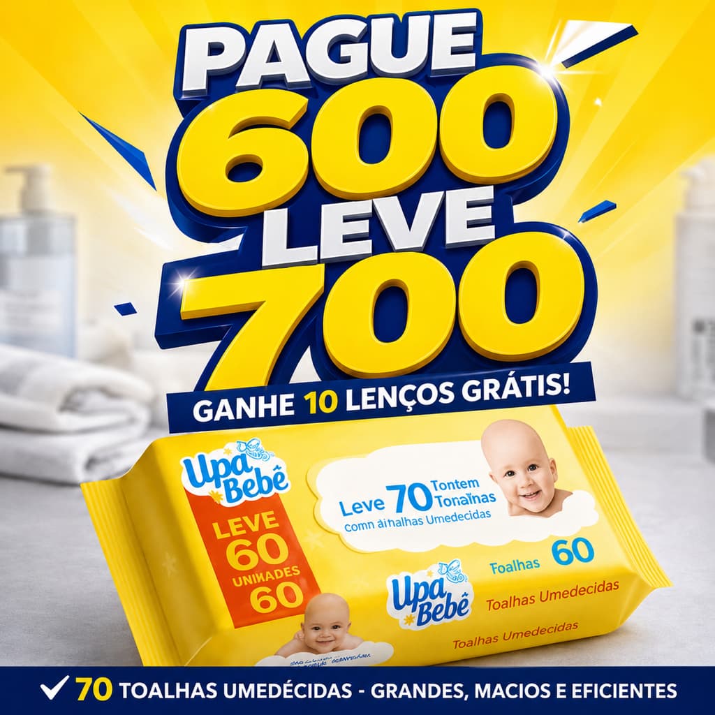 Kit Lenços Umedecidos Upa Bebê | Sem Álcool | Toalha Umedecida | Pacotes com 70 Toalhas | Kit Econômico | Recém Nascido
