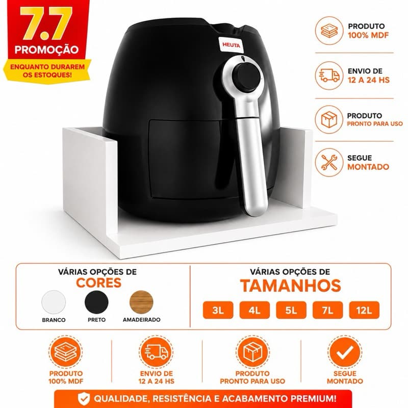 Suporte Nicho Suspenso AirFryer, Prateleira em Mdf Branco 35x35x15 Reforçado Parede
