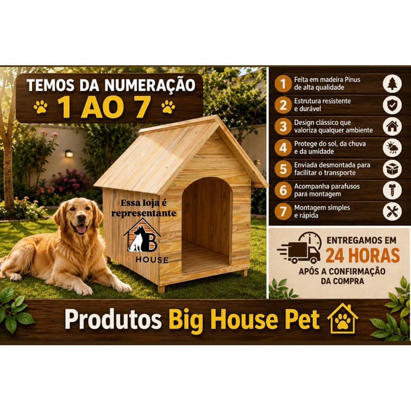 Casa De Cachorro N3 Casinha Duas Águas Madeira Pinus Cães Porte Médio Pequeno Abrigo Pet Resistente