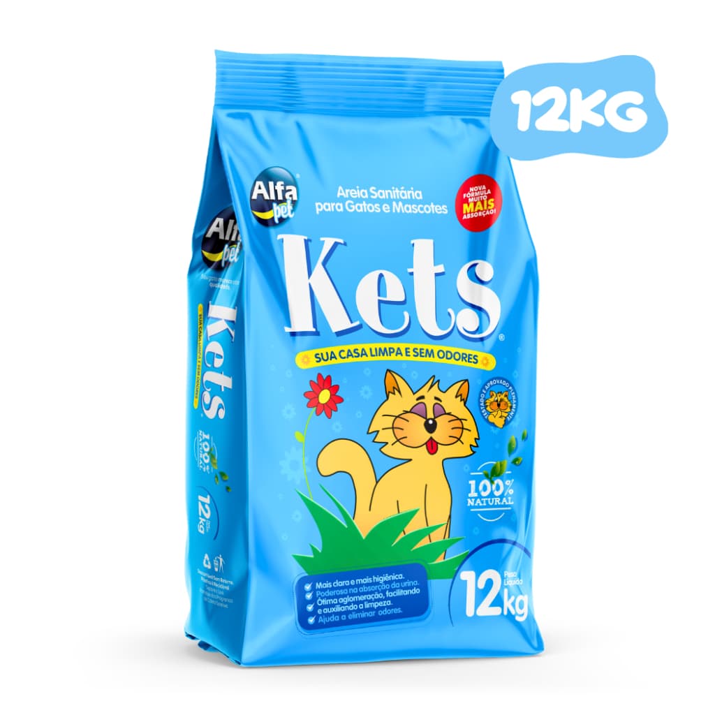 Areia Sanitária Higiênica para Gatos Kets Argila 100% Natural Alta Absorção