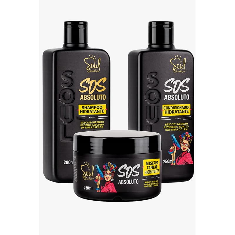 Kit SOS Absoluto  Lançamento - Soul Cosméticos – Shampoo + Condicionador + Máscara Hidratante