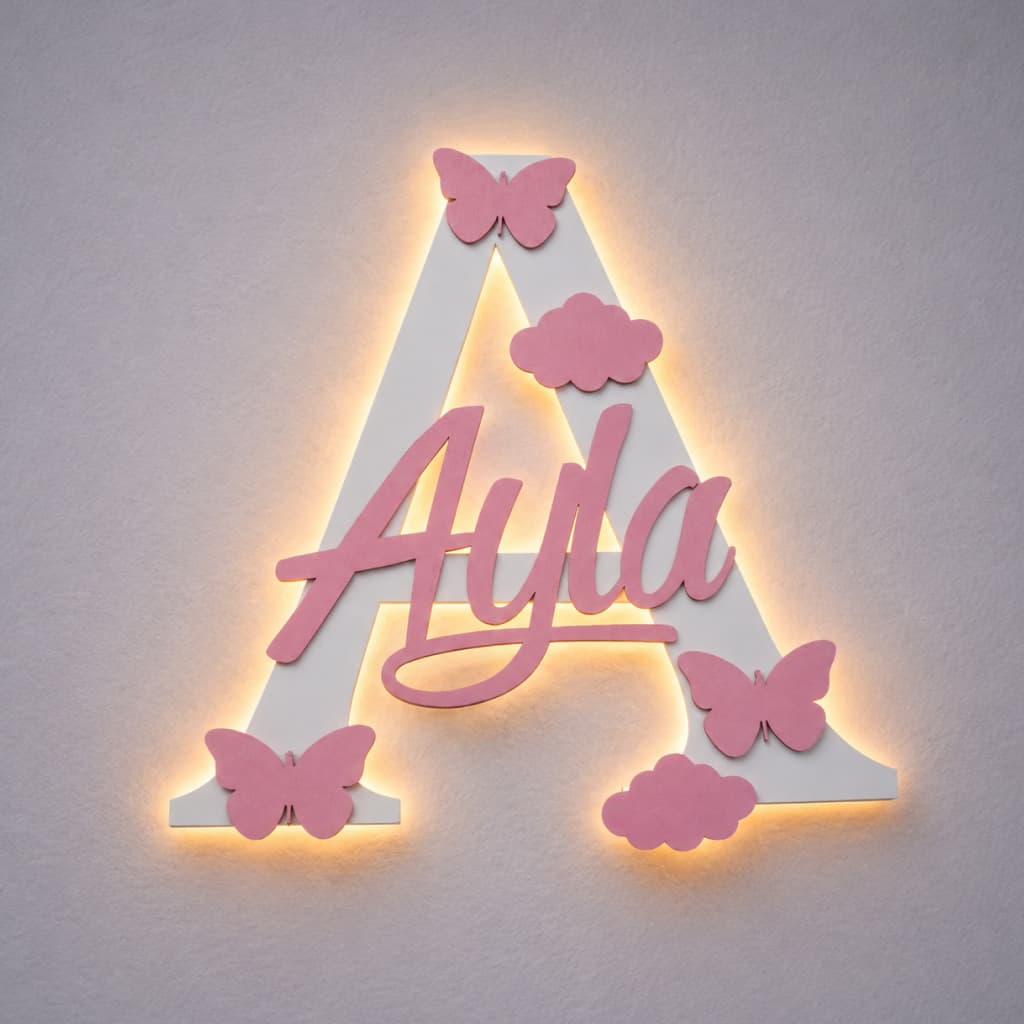 Luminária Infantil Personalizada em MDF com Nome – Letra Decorativa LED 30*30