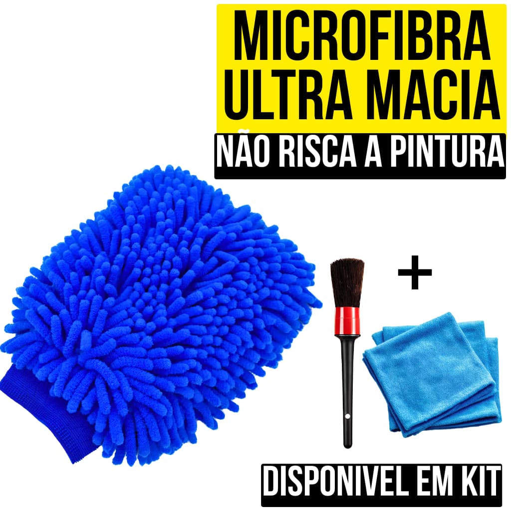 Kit Completo Luva de Microfibra Lava Carro Moto Anti Risco Alta Absorção Pincel Panos Limpeza Automotiva